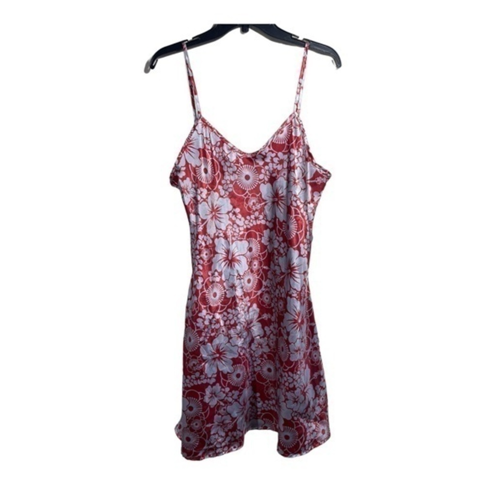 Unbranded Satin Floral Slip Dress Red Gray Spagetti Strap Size Large